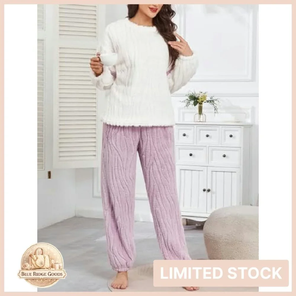 Cozy Winter Fleece Pajama Set Long Sleeve Sherpa Sleepwear Lounge Wear
